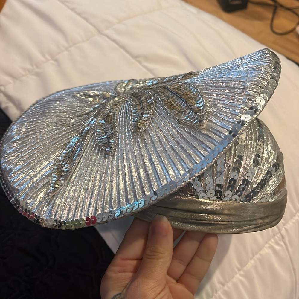 Silver sequin detailed church derby hat